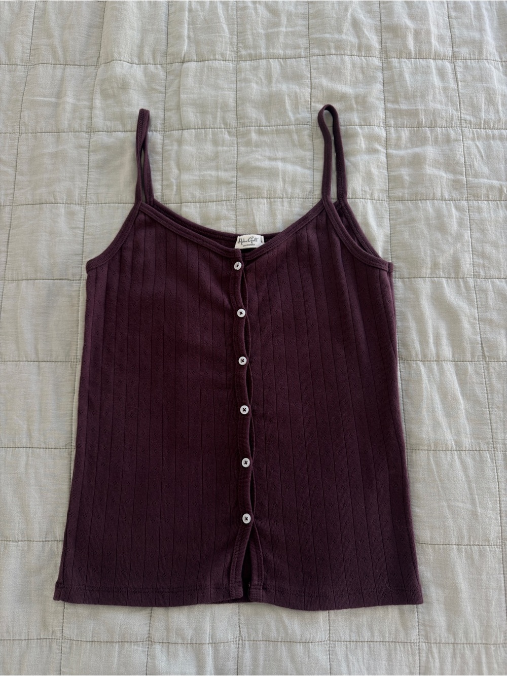 John Galt Burgundy Skylar Pointelle
Button Tank Top